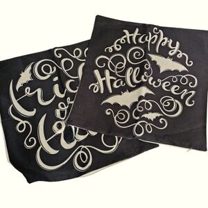 Festive Halloween Pillow Case X 2, 4th Emotion Brand, Zip Close, Black And Cream